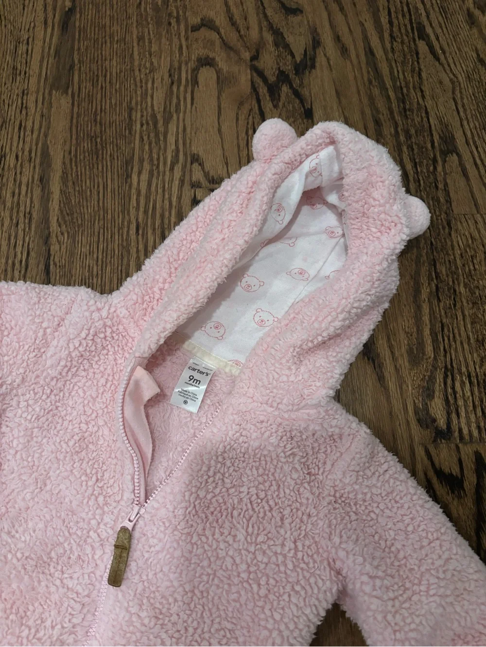 Carter’s Soft Pink Fleece Baby One-Piece Hooded Romper
